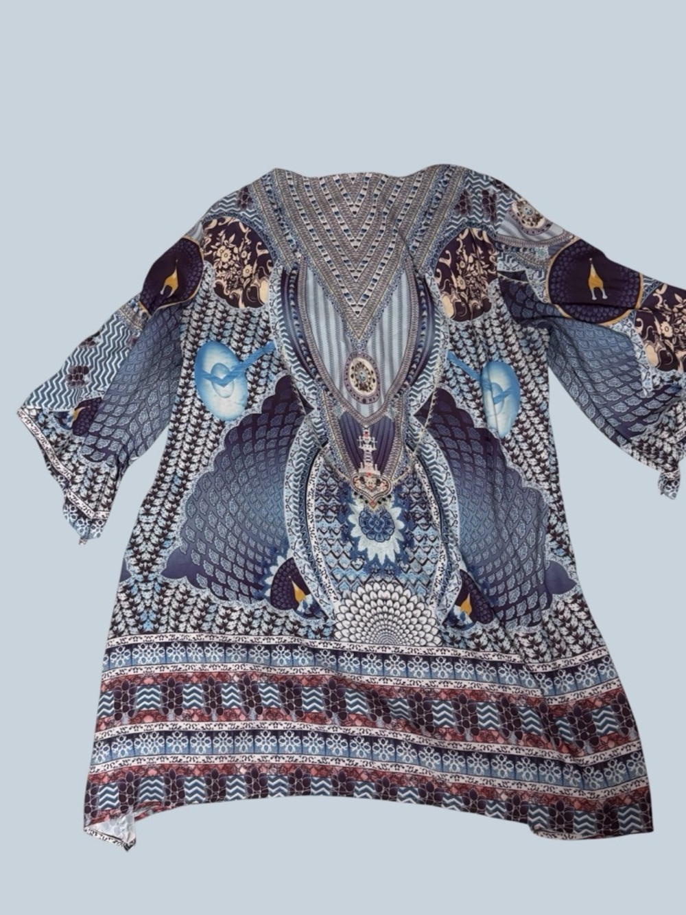 Boho Printed V-Neck Tunic Top in Navy XL - Picture 6 of 7